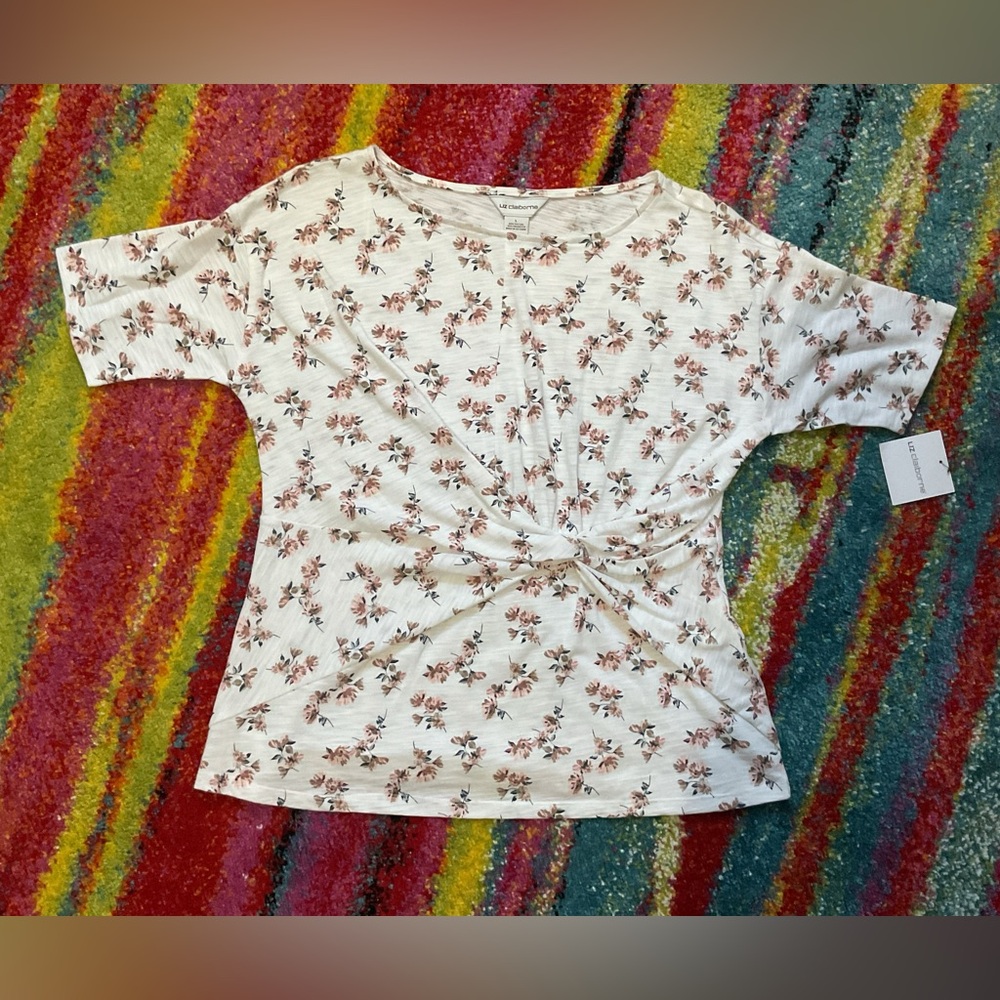 Liz Claiborne Floral Twist-Front Top – Large – NWT